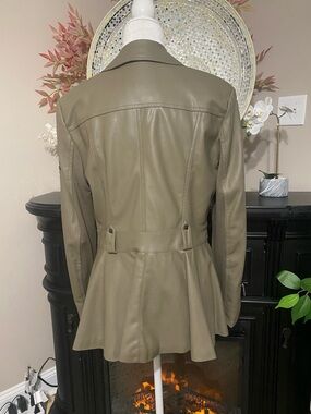 G.I.L.I. Taupe Asymmetric Stud Collar Faux Leather Jacket